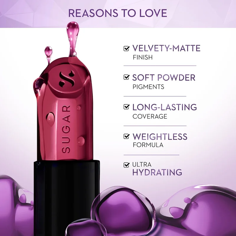 شوجر كوزماتيكس SUGAR Cosmetics Glide Peptide Serum Lipstick with Hyaluronic Acid & Vitamin E - Velvet Matte Finish - 01 Santorini Sunset